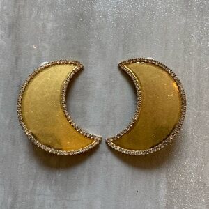 Tory Burch Gold Tone Half-Moon Clip-On Earrings with Crystal Stone Edges